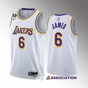 Los Angeles Lakers LeBron James 6 Nike White Swingman Jersey Association Edition